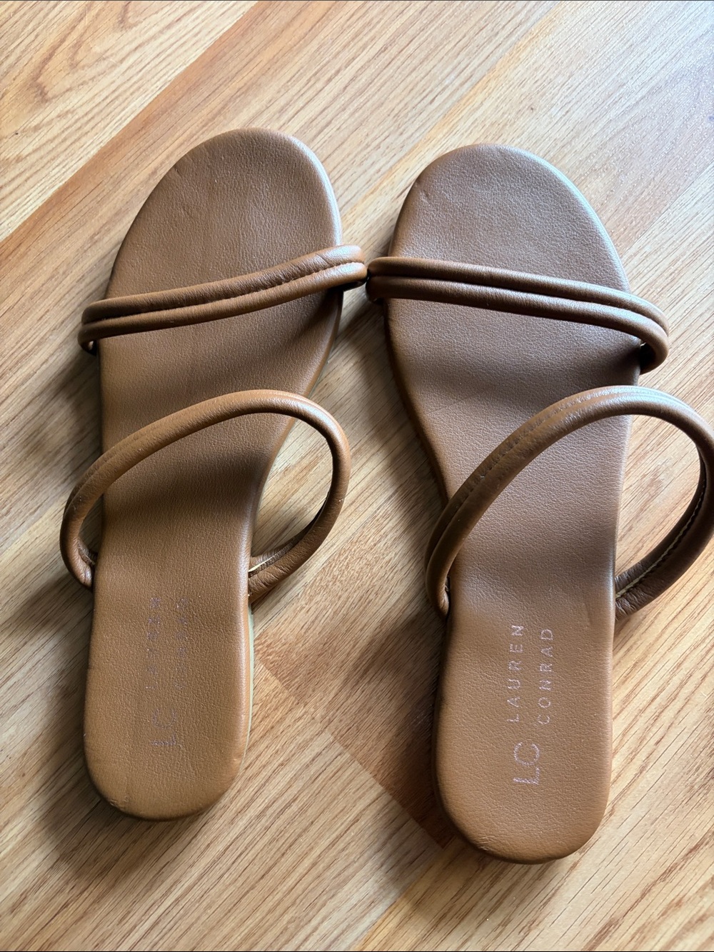 LC Lauren Conrad Tan Double-Strap Slide Sandals